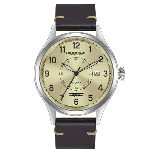 Joh. Rothmann Reloj analógico para hombre japonés automático con correa de cuero marrón 10030147, plata, Correa