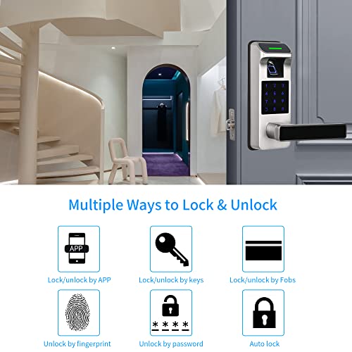 Harfo Fingerprint Door Lock, Heavy Duty Full APP Control Touchscreen Keypad Keyless Lock with Reversible Handle, Perfect for Home/Office/Bedroom Doors (Satin Nickel) thumbnail 3