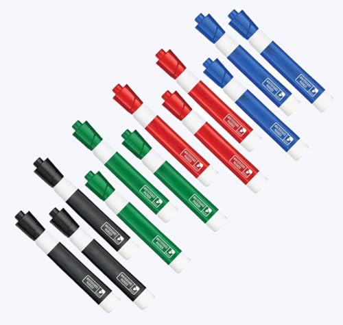 12 x Paper Mate Dry Wipe Whiteboard Marker Pens | Bullet Tip | Assorted Colours, Black, Blue, Red & Green | Loose in Plain Packaging