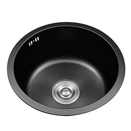 HomeLava Einbauspüle Küchenspüle Spülbecken Edelstahl Rund aus Edelstahl Nano-Beschichtung Oberfläche Schwarz Spüle 40×40 cm mit Siphon