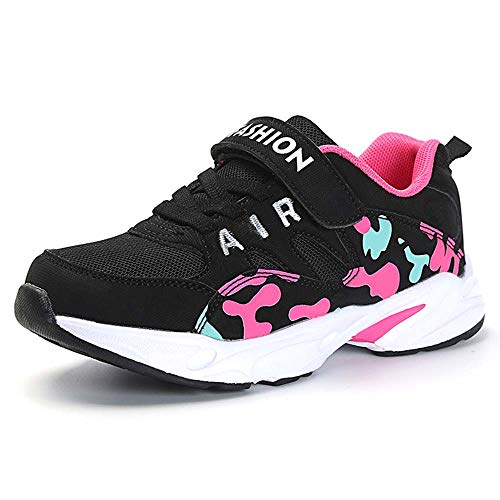 HSNA Zapatillas Deporte Niña Zapatos de Gimnasia Niña pequeñas Running Zapatos Deportivos Aire(Malla Negro 34 EU)