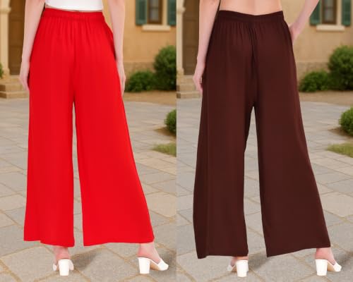 Image of Buy That Trendz Palazzo Pants for Women Rayon Elasticated Regular Fit Flared Wide Leg M to 6XL Pack of 2