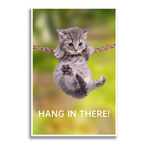 Hang in There Cat Poster - Funny Motivational Wall Art, Inspirational Print Canvas for Home Living Room Bedroom Decor (12X18inch-Unframed, White)