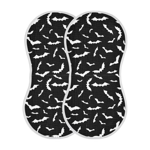 Image of JHKKU Muslin Burp Cloths for Baby Boys and Girls - 2-Pack Ultra Absorbent Halloween Bats Muslin Washcloths, Newborn Towel, Milk Spit Up Rags, Burp Cloth Bibs for Unisex, 22 x 11 Inch