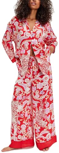 Image of LILTWIST Silk Satin Pajamas Set for Women 2 Piece Floral Pjs Wide Leg Lounge Pants Set Long Sleeve Button down Pj Shirts Set