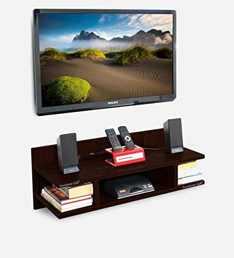 INDIAN ARTISANS Wooden TV Cabinet Set Top Box Stand Stylish Wall Shelf for Living Room Hanging Rack Organizer TV Stand with Storage Wall Shelves (Dark Brown)-image-18