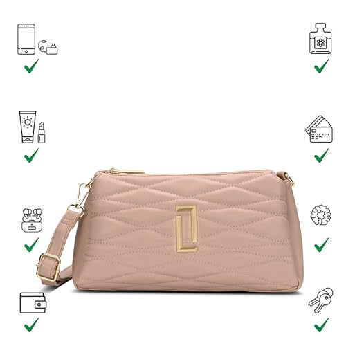 Image of Lavie Luxe Women's Lucie Quilted 3-Compartment Medium Crossbody Sling Bag | Ladies Purse Handbag | Gift for Women
