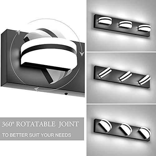 Aipsun Dimmable Modern Black Vanity Light Acrylic Led Vanity Light 3 Lights Bathroom Wall Light(White Light 6000K) #TOP3