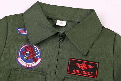Girls Fighter Pilot Costume Kids Air Force Flight Suit Dress Up for Halloween Cosplay Outfits (9-10 Years) Green by HORTYZON - Used condition - Image 3