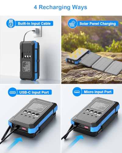 Solar Charger Power Bank 49800mAh with 4 Built-in Cables & 3 Foldable Panels, PD22.5W Fast Portable Phone Charger, External Battery Pack with USB-C in/Output & Flashlight for Outdoor Camping - Image 5