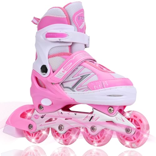 Duzskj Patines En Línea Ajustables Para Niños Y Niñas Con Ruedas De Iluminación, Patines Ajustables Para Niños, Para Principiantes, Niños, Juegos Al Aire Libre En Interiores Rosa Blanco, M Duzskj Patines En Línea Ajustables Para Niños Y Niñas Con Ruedas De Iluminación, Patines Ajustables Para Niños, Para Principiantes, Niños, Juegos Al Aire Libre En Interiores Rosa Blanco, M