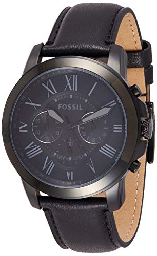 Fossil Men's Grant Quartz Stainless Steel and Leather Chronograph Watch, Color: Black (Model: FS5132) -  Fossil Watches