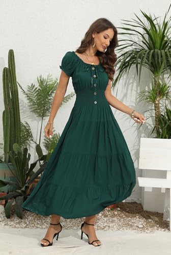Image of OSTOO Women's Floral Maxi Dress Boho Summer Short Sleeve Smocked Waist Tiered Long Dress
