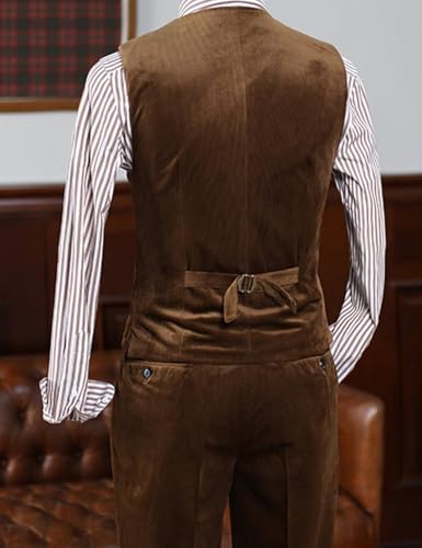 ONAXTDA Mens Corduroy Vest Double Breasted Shawl Lapel Waistcoat for Business Wedding2