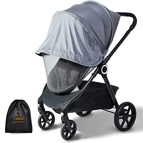 Orzbow Mosquito Net for Stroller with Sun Shade | Universal Baby Bug Net for Strollers, Car Seats, Bassinets, Cradles, Mini Cribs, Breathable & Foldable Mosquito Cover, Baby Summer Essentials, Grey