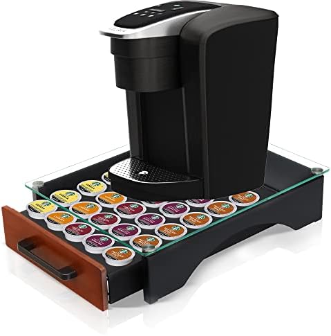 K Cup Storage Drawer Under Brewer by Saratoga Home – K Pod Holder for K Cups Compatible for Keurig Coffee Pod Holder, K Cup Organizer Drawer With Solid Steel and Real Wood, K Cup Holders for Counter