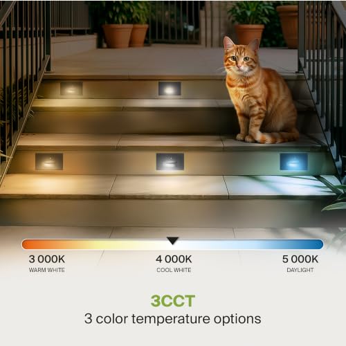 Image of ASD LED Recessed Step Light Fixture, Dusk To Dawn Outdoor Stair Tread Lighting | 3CCT, Photocell, Waterproof, ETL Listed | 3W 120LM 3000K-5000K 120V | Staircase Hardwired Illumination | White, 12 Pack