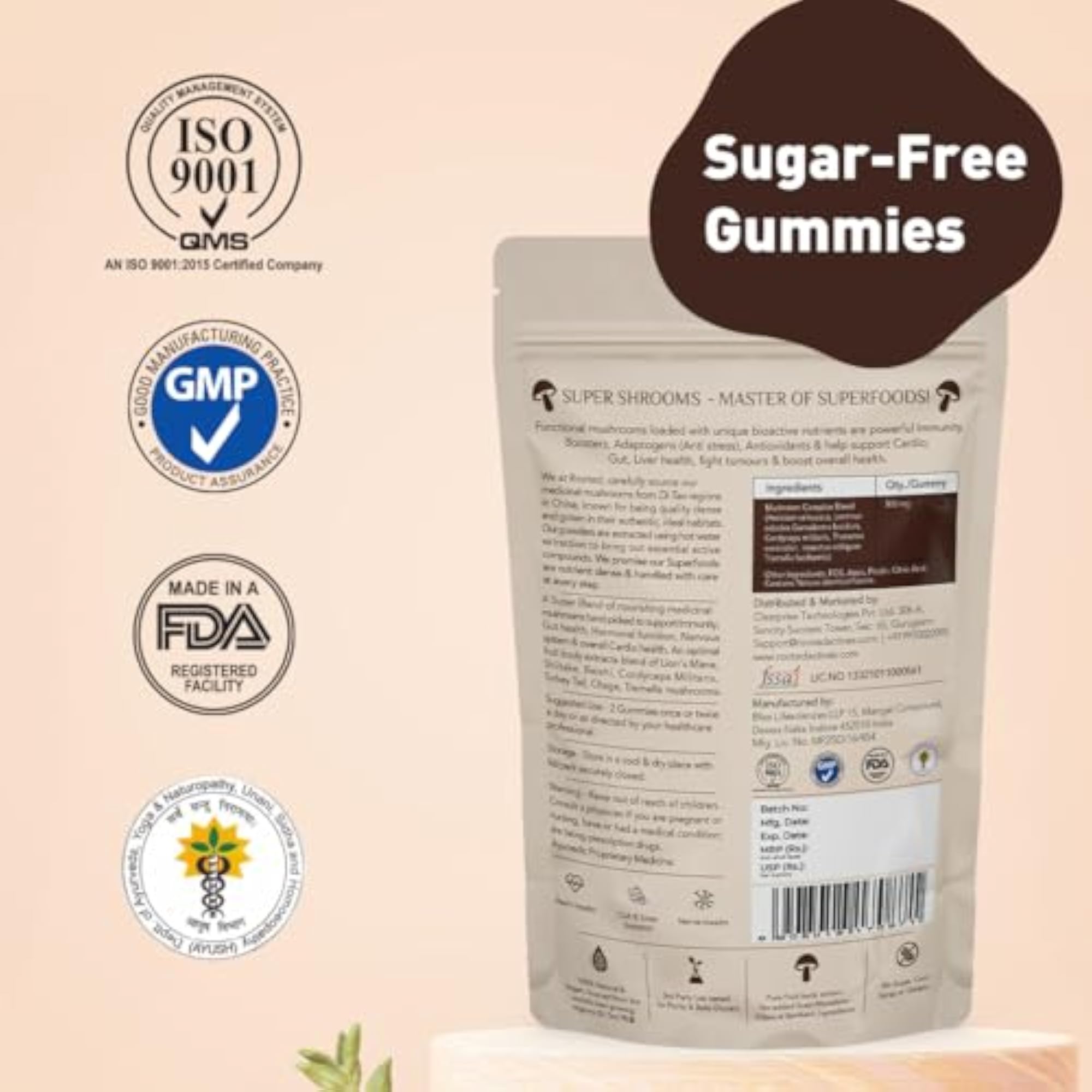 Rooted Actives Organic 7 Mushrooms Blend Gummies, 60 Count
