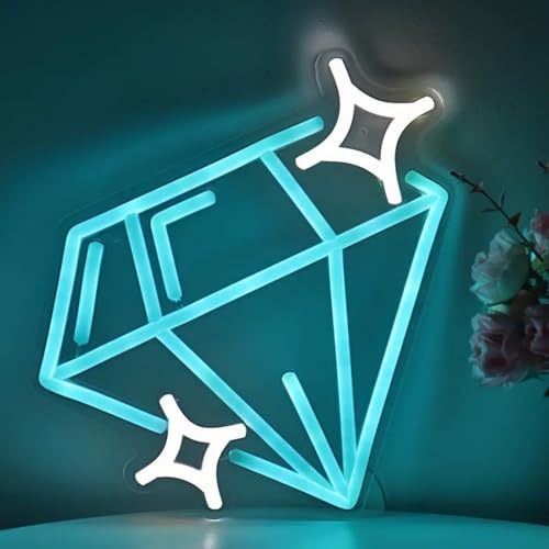 Image of Alluring Brightness, Sparkling Sapphire Diamond LED Neon Sign - USB Powered, Wall-Mounted Light for Jewelry, Makeup Stores, Bars, Parties & Home Decor, 13 inchx14.8 inch