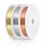 3 rollos de alambre para cuentas de joyería, alambre de cobre de 0.2 mm para hacer joyas, alambres finos para cuentas, cables de cobre para hacer joyas, manualidades (3 colores, 82 pies/rollo)