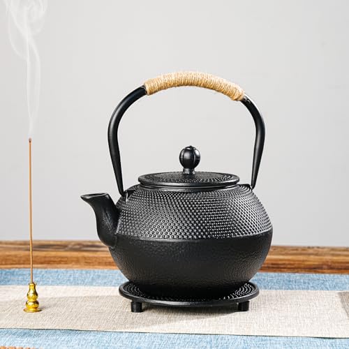 Sungmor Black Cast Iron Teapot Trivet - Heat-Resistant Japanese Tea Pot Stand, Textured Anti-Slip Base for Table and Counter Protection