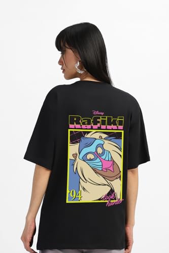 Image of JUNEBERRY 100% Pure Cotton Oversized Baggy Fit Official Disney Merchandise Cool & Goofy Graphic Printed T-Shirt for Women (Characters: Moana, Pooh & Lion King)
