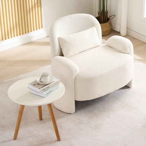 Image of LOULENS Accent Chair, Modern Linen Fabric Lounge Armchair for Living Room, Upholstered Comfy Reading Single Sofa Chair for Bedroom, Waiting Room, Corner, Office, Beige