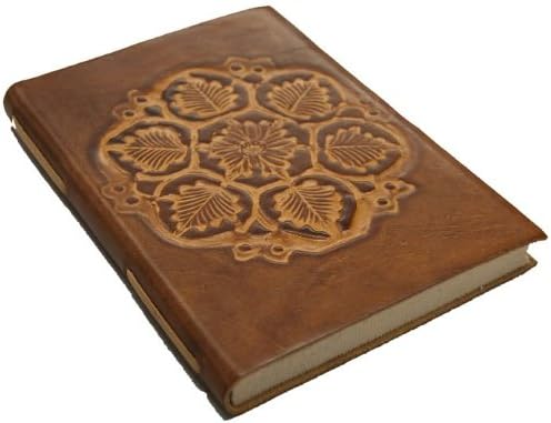 Antique Italian Leather Brown Leaves Lined Journal (Size 6" x 8")