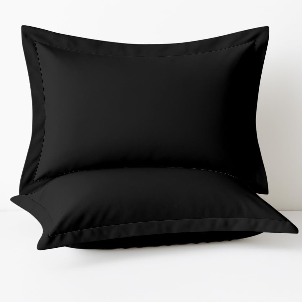 2 Pack Pillow Shams Standard Size 20x26 – 600 Thread Count 100% Organic Cotton Black Pillow Covers with 2 Inch Flange, Soft & Smooth Premium Quality Pillowcases Set of 2