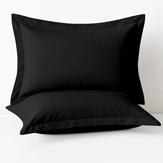 2 Pack Pillow Shams Standard Size 20x26 – 600 Thread Count 100% Organic Cotton Black Pillow Covers with 2 Inch Flange, Soft & Smooth Premium Quality Pillowcases Set of 2