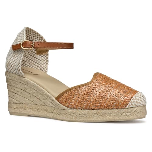 Geox D GELSA Low E, Sandalia de cuña Mujer, Camel, 41 EU