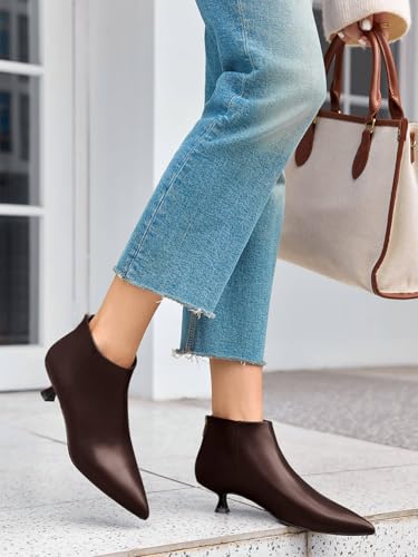 Coutgo Womens Kitten Low Heel Booties Pointed Toe Short Ankle Boots Back Zipper Fall Shoes2