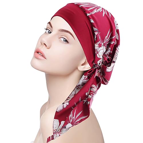Foulard da Donna Copricapo da Chemio Set Pre-legato a Pieghe Sciarpe Cappello da Donna - Claretto