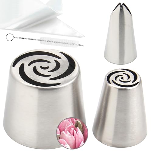 Baipesiy 14 PCS Russian Piping Tips Set,Stainless Steel Icing Nozzles for Cake Decorating, Cream Flower Bouquet DIY Cookies, Desserts Baking Tools 1 XXL, 1 XL, 1 Medium Leaf, 10 Piping Bags, 1 Brush