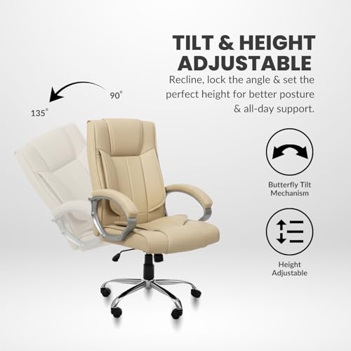 Image of activa Ergonomic Office Chair | Premium Leatherette Boss Chair with Padded Seat & Backrest | Adjustable Height Seat for Work /Study /Gaming (Kylie, Beige)