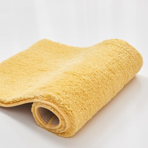 CozeCube Upgraded Shaggy Bath mat for Bathroom Non Slip 15.7 X 23.6 Super Soft Quick Dry Bath Rugs Fluffy Plush Bathroom Rugs Machine Washable Bright Yellow