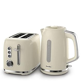 Breville Bold Cream Kettle and Toaster Set | with 1.7 Litre, 3KW Fast-Boil Electric Kettle and 2-Slice High-Lift Toaster | Cream and Silver Chrome [VKT223 and VTR003]