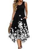 HOTOUCH Summer Dresses for Women 2026 Casual Tank Dress Sleeveless Crew Neck Hankerchief Flowy Midi 2026 Summer Bohemian Cruise Travel Hawaiian Beach Resort Trendy Loose Petite Dress Black Floral XXL