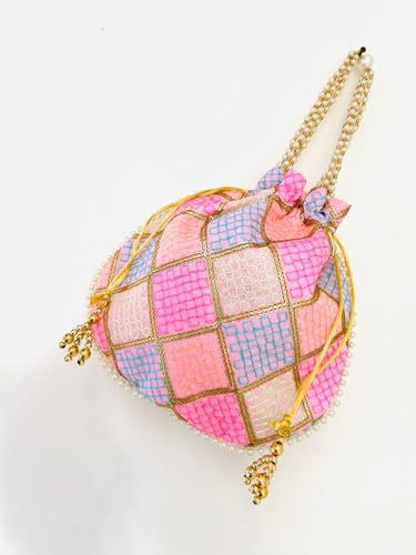 Image of BYRA Women Multi Color Thread Silk Potli Bag for Gift Purpose