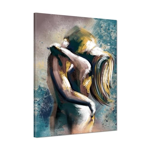 Sexy Couple Wall Art - Abstract Woman and Man Hugs Prints On Canvas Sexy Bedroom Wall Decor Romantic Lovers Hot Kiss Painting Picture Modern Artwork for Bathroom Home Decoration, Framed 12'x 18'