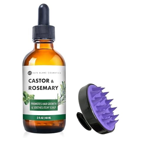 Kate Blanc Cosmetics Castor Oil with Rosemary for Hair Growth & Dry Scalp Relief (2oz), and Scalp Massager to Promote Thicker Hair Cover
