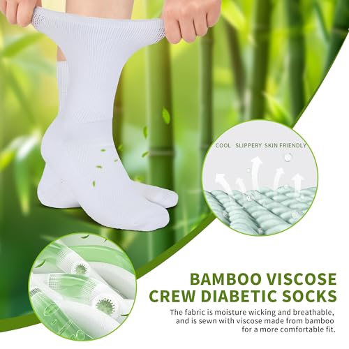 Image of Revosoxs Diabetic Crew Socks for Men Women,Bamboo Viscose Non-Binding Loose Top Wide Socks with Seamless Toe 9-12 10-13