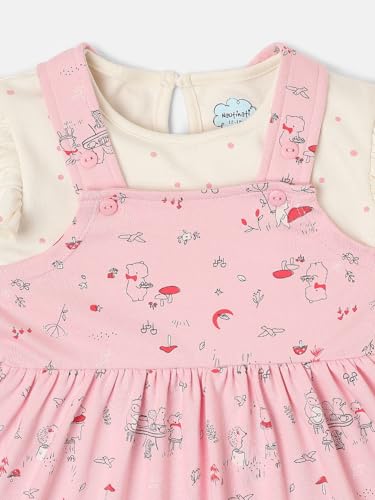 Image of Nautinati Baby Girls 100% Cotton Peterpan Collar Printed Dress | Age 0-3 Years