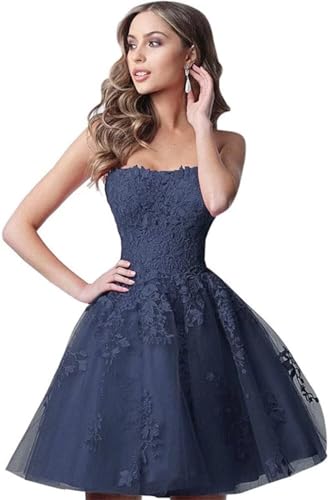 Image of Lace Homecoming Dresses Short A Line Strapless Formal Cocktail Party Gowns