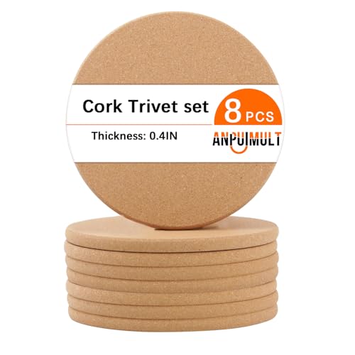 8 PCS High Density Thick Cork Trivet, Heat Resistant Multifunctional Cork Trivets for Hot Dishes,Heat Pads for Tables and countertops