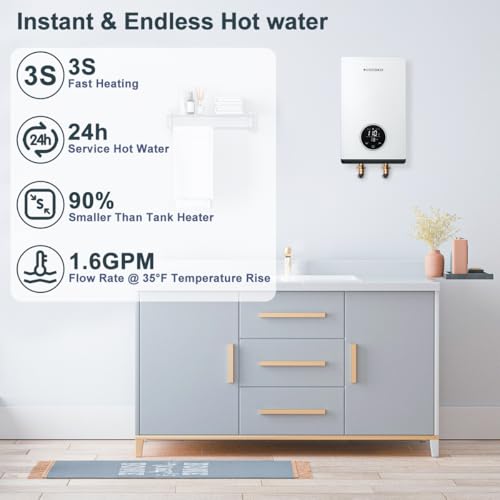 ECOTOUCH 8kW 240V Tankless Hot Water Heater Electric, Instant Under Sink Point of Use Water Heater on Demand, Self Modulating Technology, ETL Certificated ECO80S White – Image 3