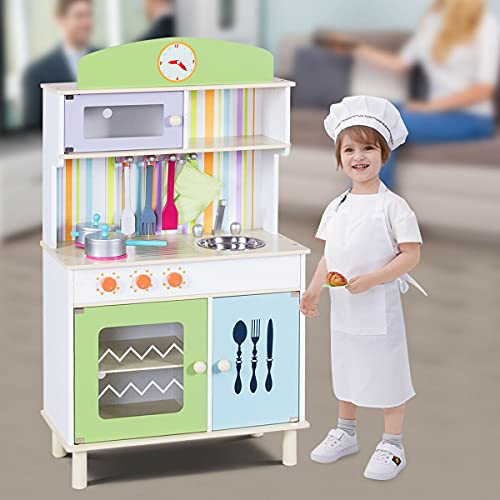 Kinderküche Spielküche Holz Kinderspielküche Spielzeugküche Spielzeug Holzküche HUIJK (Color : Grün) – Bild 3
