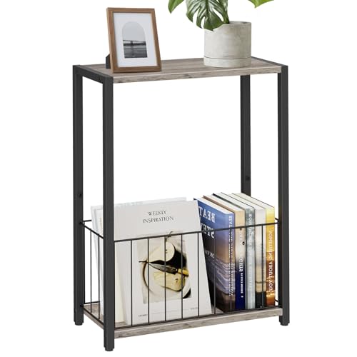 Homleke Narrow Side Table with Magazine Holder, Skinny End Table