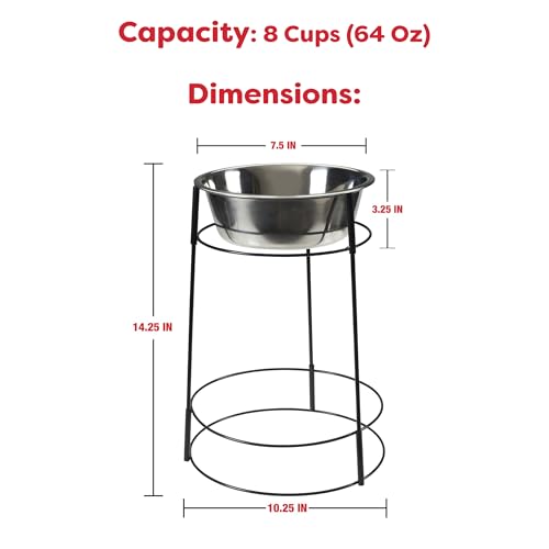 SPOT Hi Rise Single Diner Elevated Dog Feeder, 2qt Stainless Steel Bowl, Durable Wire Stand, Hygienic, Easy to Clean, Promotes Proper Posture for Tall Pets, Ideal for Medium and Large Breeds, 14.25in