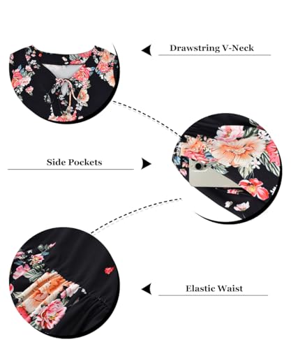 Image of RITERA Plus Size Dresses for Curvy Women Short Sleeve V-Neck Summer Dress Floral /Solid Midi Sundress with Pockets XL-5XL